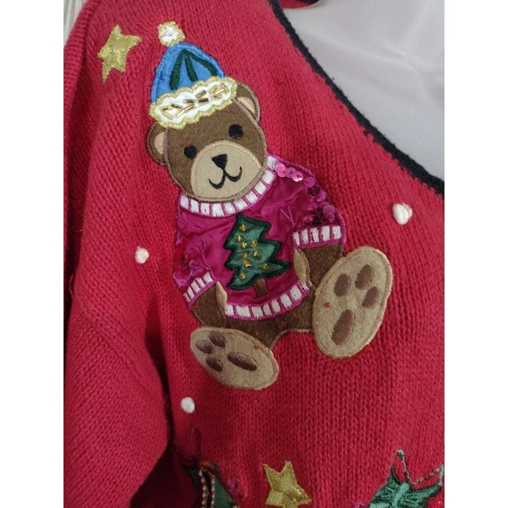 Vintage Cardigan NutCracker Ugly Christmas Women's Sweater Medium Bears & Beads